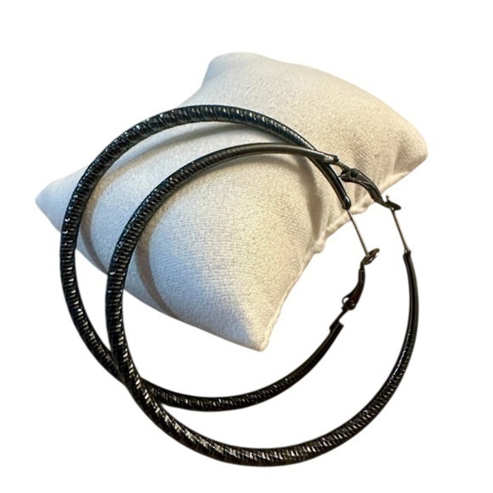 Black Hematite Plated Hoop Earrings - Black
